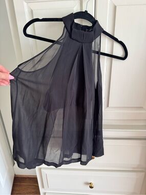 Robert Rodriguez Sheer High-Neck Sleeveless Crop Top - Black